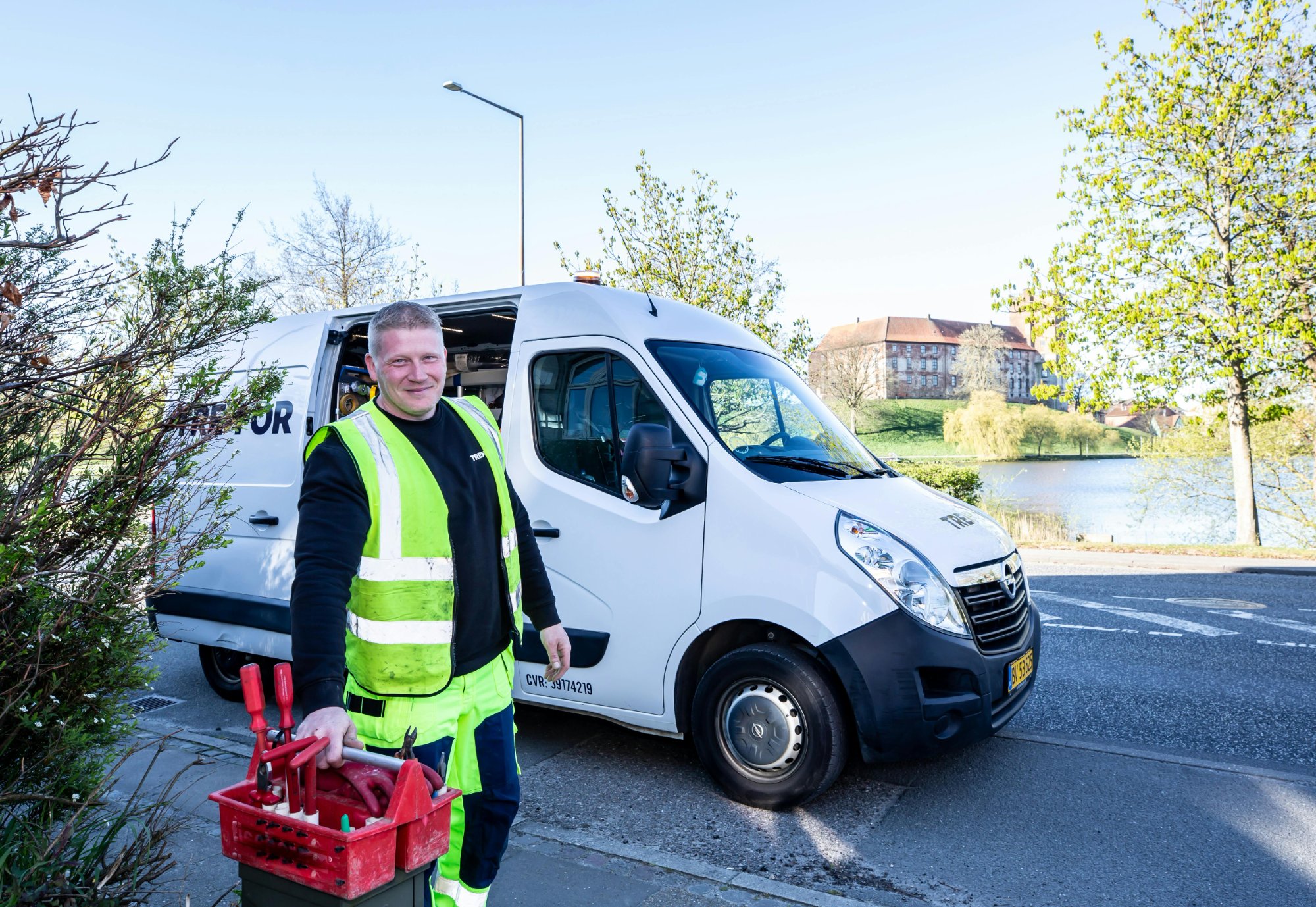 HVAC technician at a service vehicle